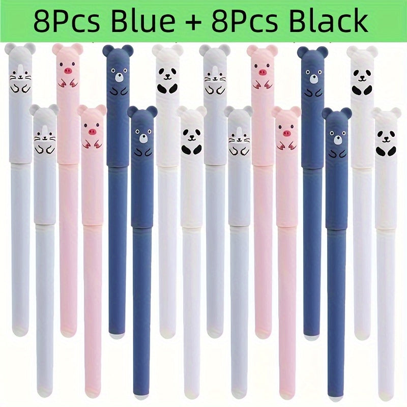 16pcs/Creative 0.5mm Little Bear Animals Erasable Gel Pens, Washable Handle Magic Refills Rod, Make Mistakes Disappear, for Office Writing Stationery Supplies
