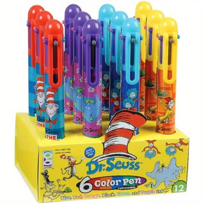 DDES Dr. Seuss Retractable Ballpoint Pen 6Color Multicolor Ink Cartoon Characte for School plies Pack of 12