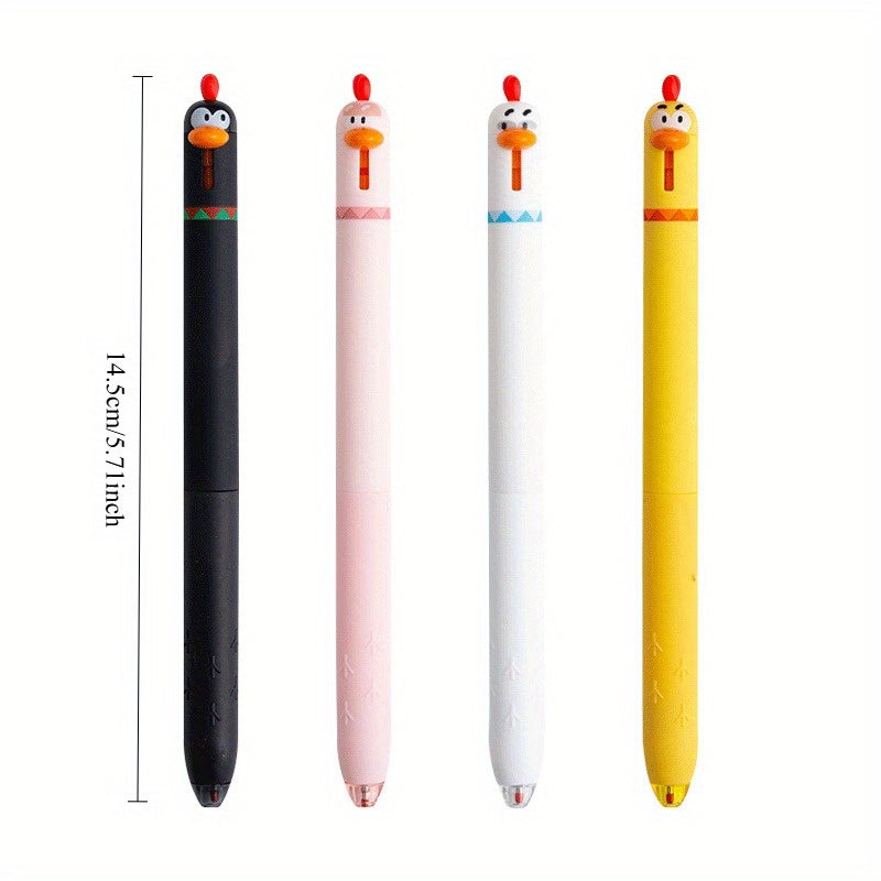 8pcs/ 1set Four different colors of funny chicken click gel pens, decompression office signature black pens, 0.5mm quick-drying writing pens, creative gel pens, can be used for writing and office work