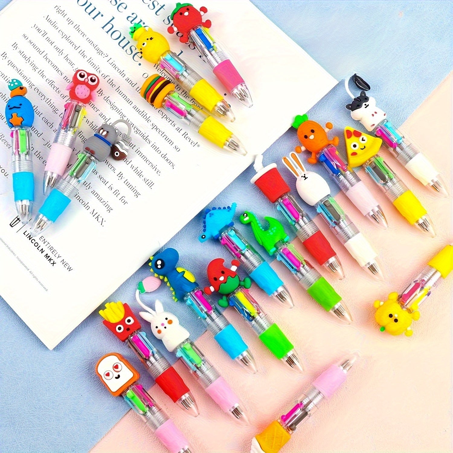 A Collection of 30 Charming And Delightful Retractable Ballpoint Pens Featuring an Ergonomic Round Body, Medium Nib, Made from PVC Material, with a Stick Pen Design, Showcasing Various Cute Patterns, Perfect for School And Office Use.