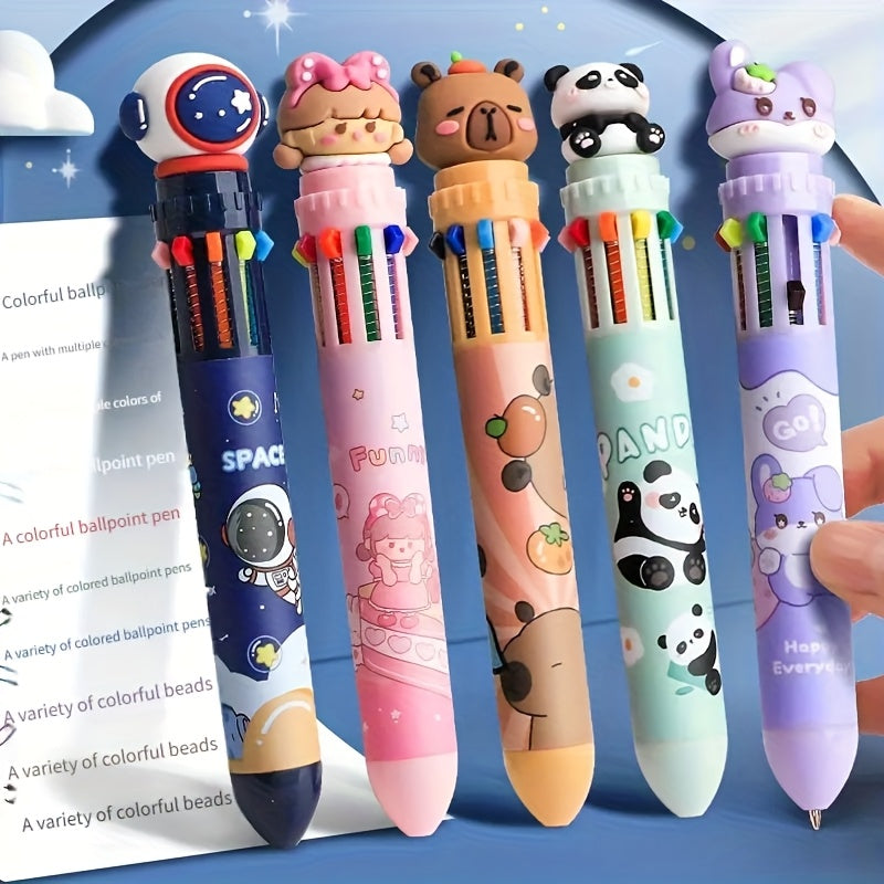 6-Piece Cute Cartoon Retractable Ballpoint Pens - 10-Color Set with Soft Silicone 3D Tips for Easy Color Switching, Vibrant Colors for Hand-Lettering, Painting, School, Office & Art Projects, Hand Lettering Tool, Artistic Drawing Pen, Playful Design, Fun