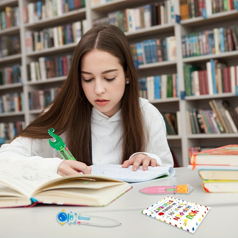 [Cute Cartoon Pens] 28 Sets of 84pcs 4-In-1 Multicolor Retractable Ballpoint Pens | Cute Cartoon End of Year Student Gifts with Gift Cards, Suitable for School Party Gifts and Bulk School Exchange Gifts