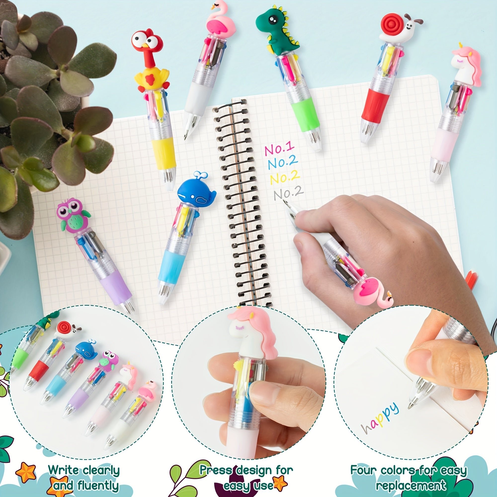 42pcs/14 Sets of Year-End Student Gifts Including Cute Cartoon 4-In-1 Colorful Retractable Ballpoint Pens with Greeting Cards, Suitable for School Party Gifts And Bulk Exchange Gifts