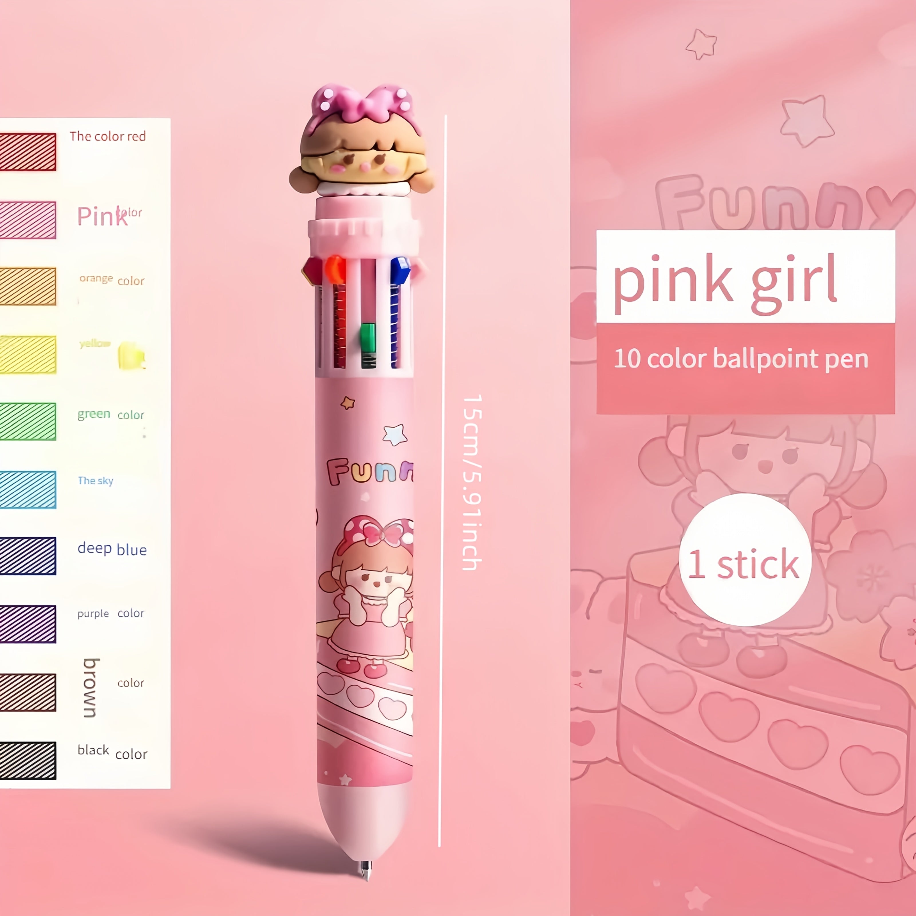 6-Piece Cute Cartoon Retractable Ballpoint Pens - 10-Color Set with Soft Silicone 3D Tips for Easy Color Switching, Vibrant Colors for Hand-Lettering, Painting, School, Office & Art Projects, Hand Lettering Tool, Artistic Drawing Pen, Playful Design, Fun