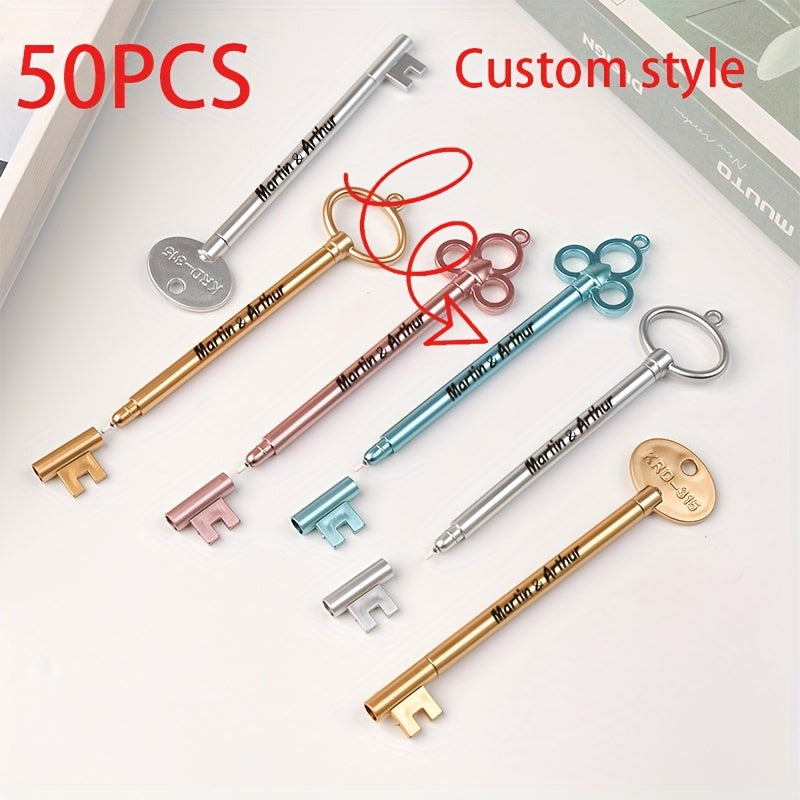 50pcs Key-Shaped Ballpoint Pens - Vintage Cartoon Design, Assorted Colors (Pink, Blue, Green, Yellow, Orange) - Durable Plastic, Click-Off Cap, Ideal for Office, School, and Holiday Stationery, School Supplies | Playful Design | Durable Plastic Pens,