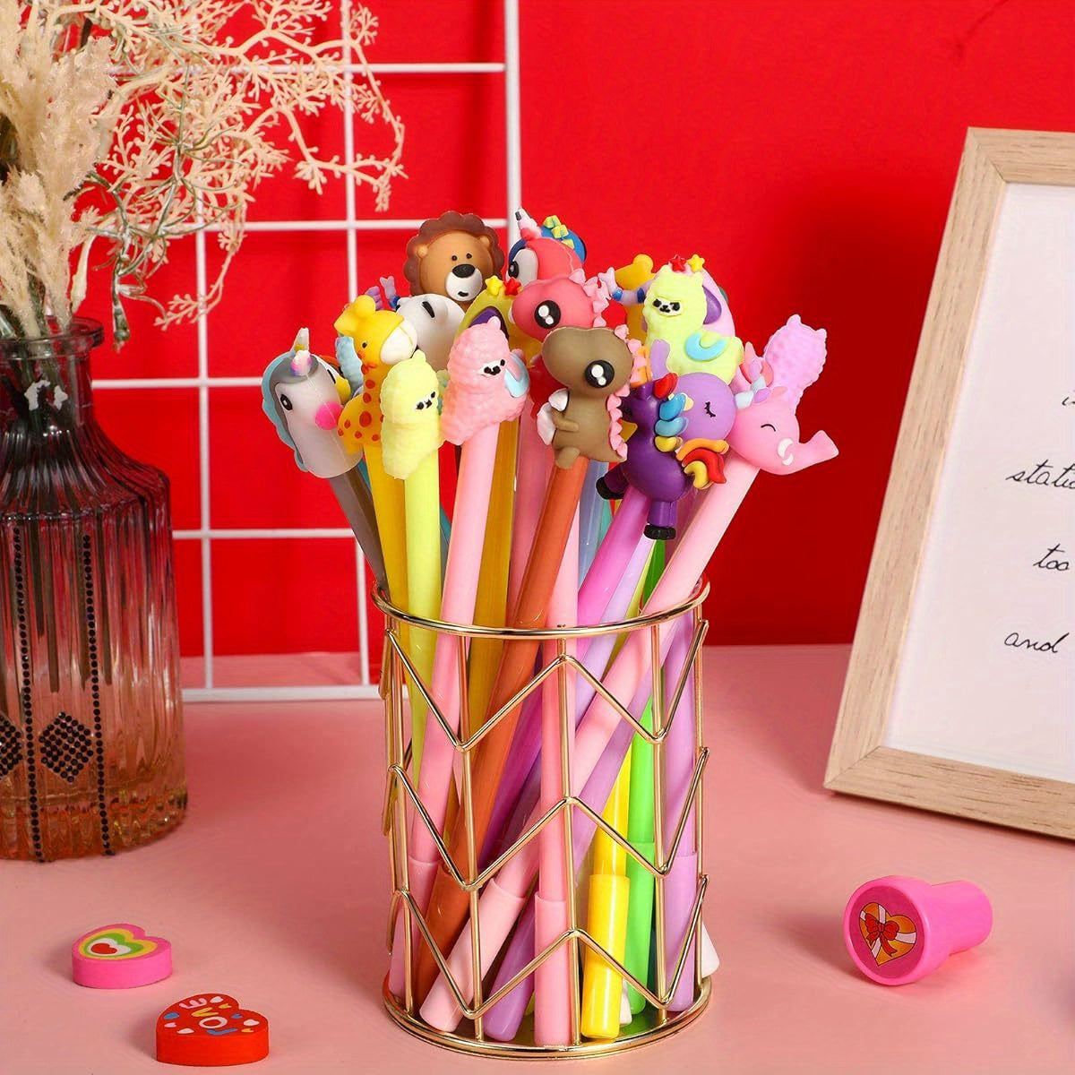 Cute Cartoon Gel Ink Pens Cartoon Fun Animal Writing Pens 0. 5mm Cool Assorted Novelty Kawaii Stationery for Students Gift School Office Home Supplies Present, 8 Styles ( 64pcs)