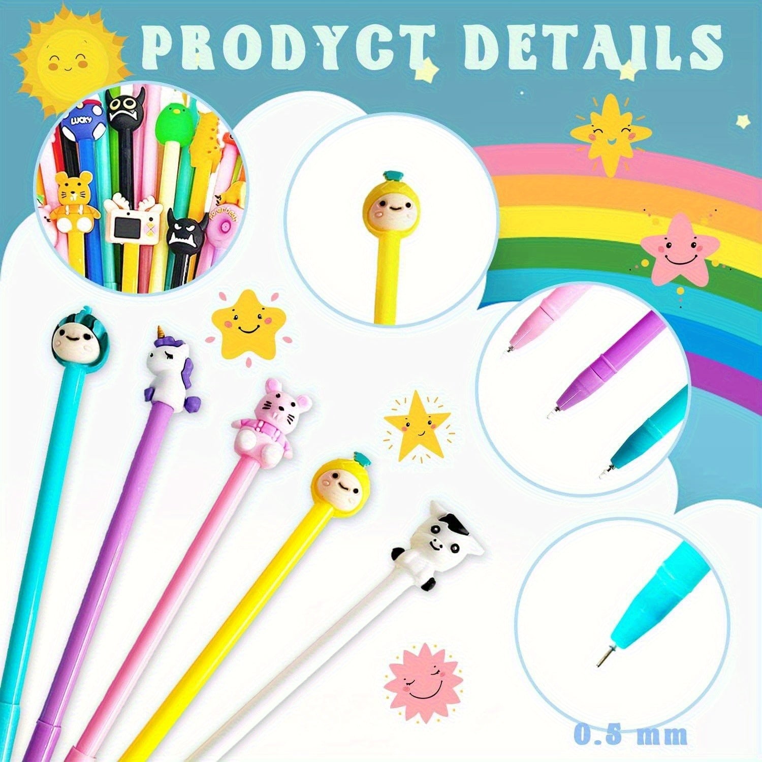 50pcs, cartoon-style ballpoint pen set, smooth writing, 0.5mm fine dots, plastic cylinder with buckle cap, various creative designs, ideal choice for office and school supplies, 18+