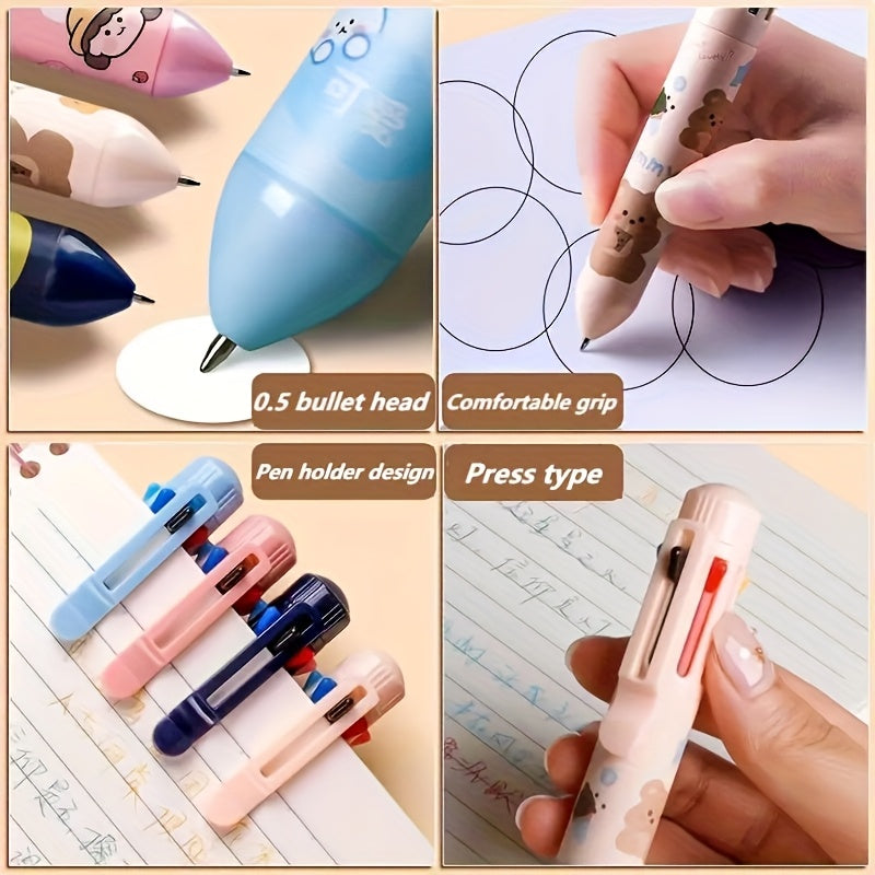 6-Piece Cute Cartoon Retractable Ballpoint Pens - 10-Color Set with Soft Silicone 3D Tips for Easy Color Switching, Vibrant Colors for Hand-Lettering, Painting, School, Office & Art Projects, Hand Lettering Tool, Artistic Drawing Pen, Playful Design, Fun
