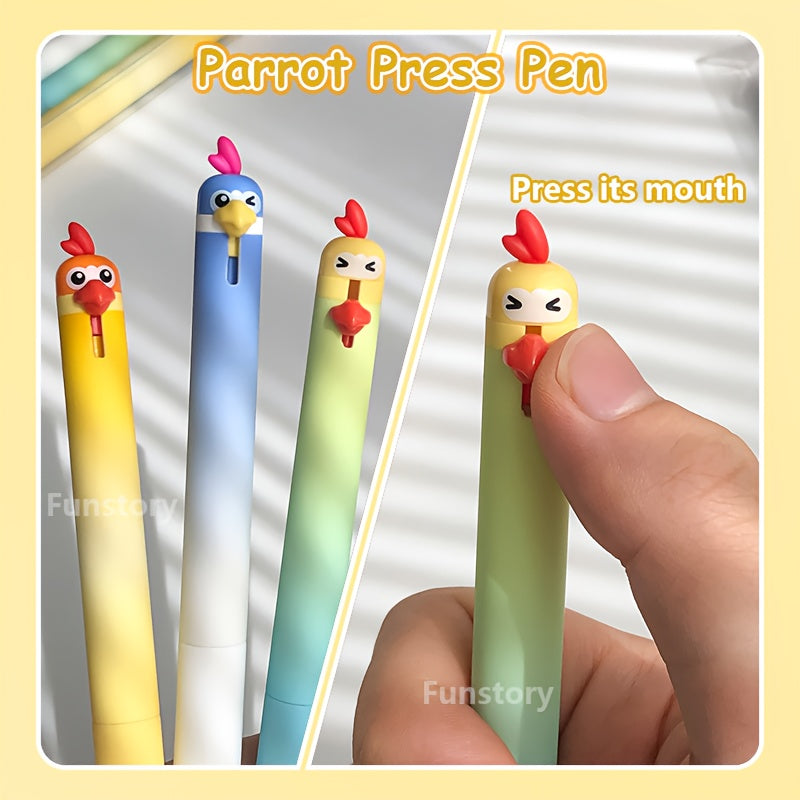 8pcs Set Creative Parrot Duckling Fun Click Pen 0.5mm Smooth Tip Quick Dry Cute Office School Supplies Fidget Writing Pens, Desk Stationery, Study Essentials, Whimsical Pens, Playful Stationery, Lightweight Pen, Ergonomic Grip, Click Mechanism, Fidget
