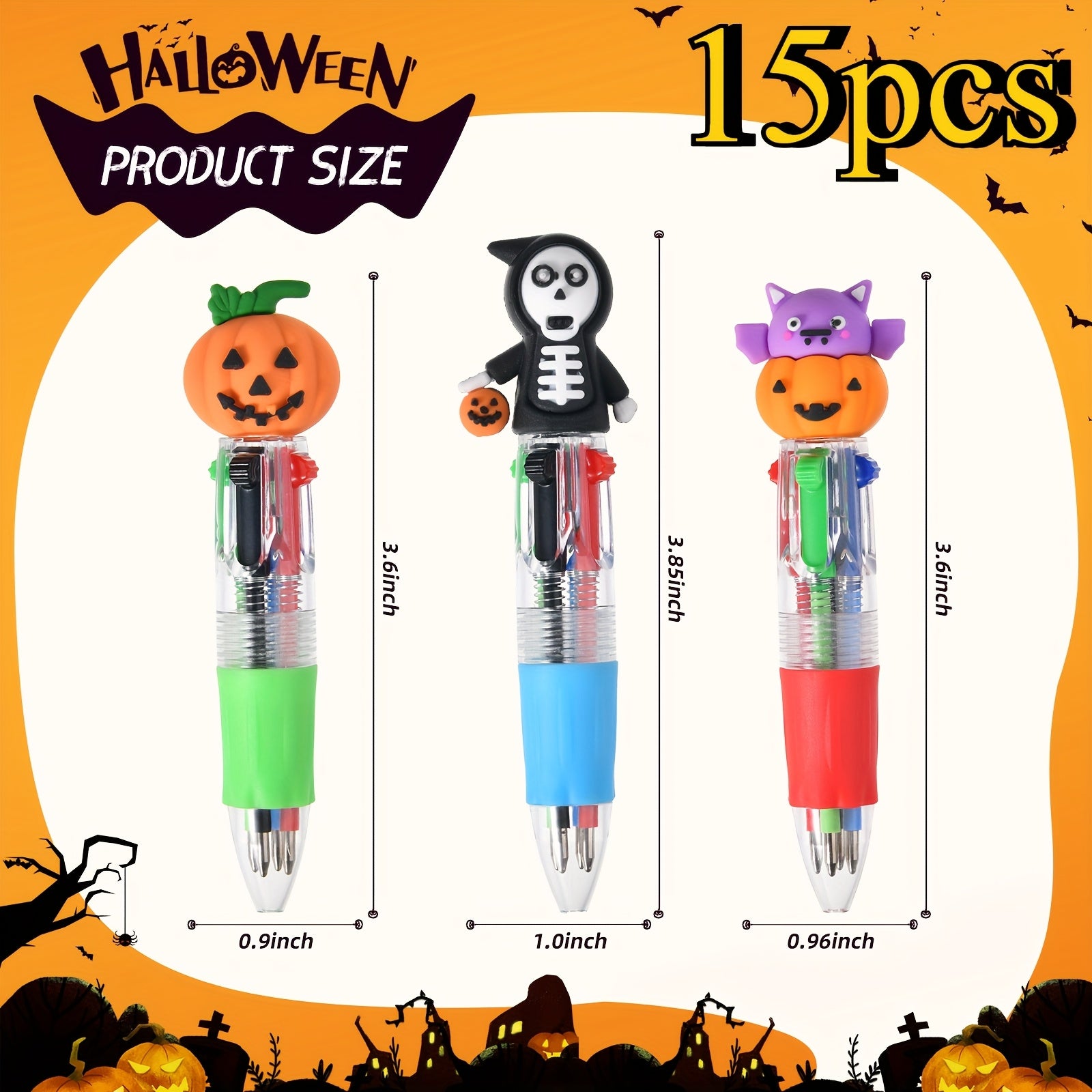 15/30pcs Creative Simple Cute Back to School Retractable Ballpoint Pens Mini Four-Color Ballpoint Pens Cute Cartoon Halloween Gifts Colorful Pens for Students Random Colors