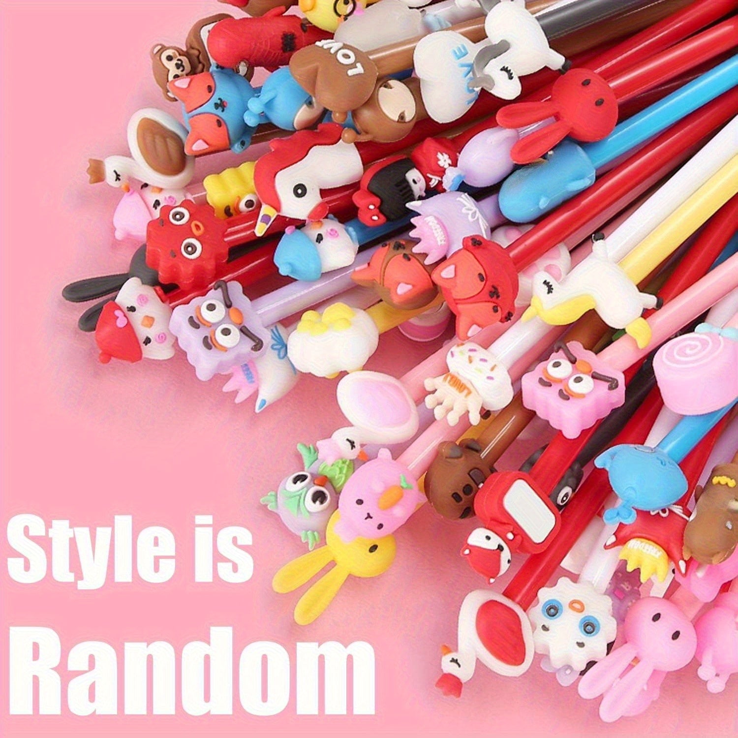50pcs, cartoon-style ballpoint pen set, smooth writing, 0.5mm fine dots, plastic cylinder with buckle cap, various creative designs, ideal choice for office and school supplies, 18+