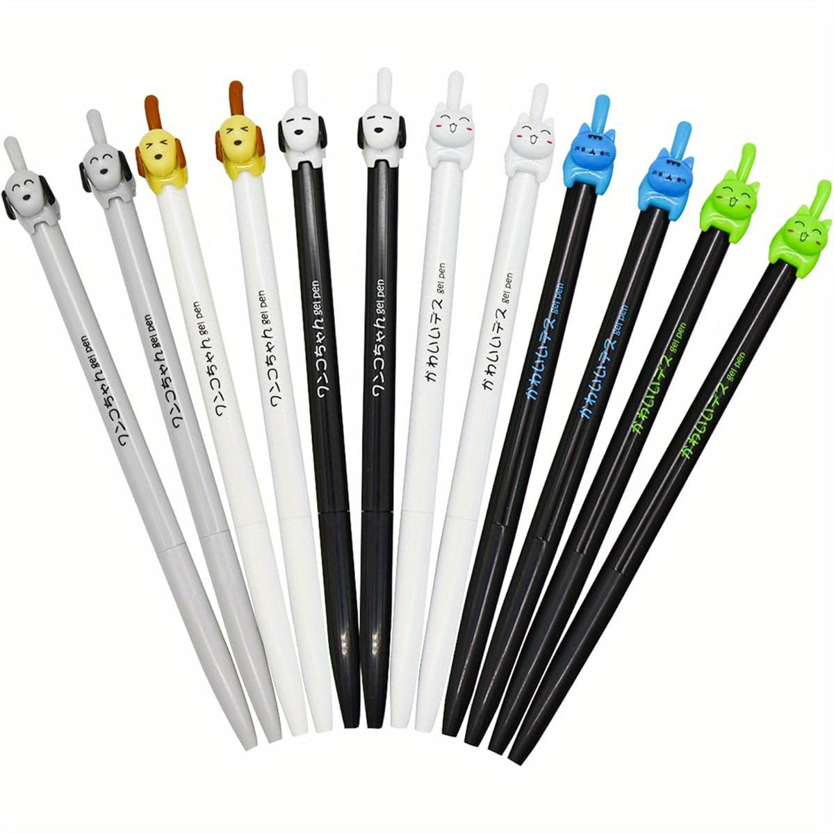 12pcs Cute Cat Dog Tail Clicker Retractable Pen Novelty Japanese Little Kitten Rollerball Pens Black Ink for Cat Lovers Student Shcool Office Supplies Stationery Party Favors