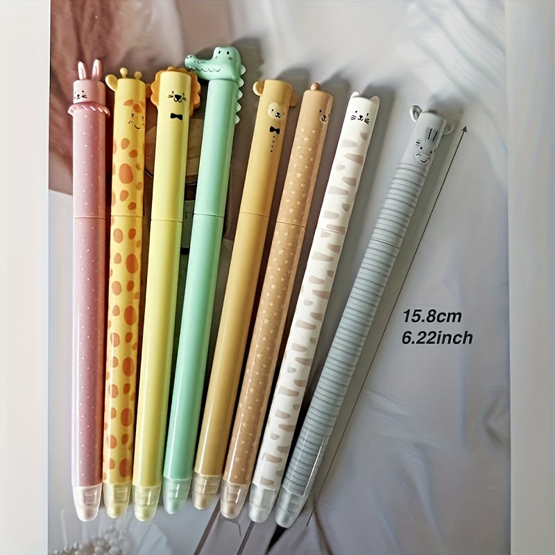 Cute Animal Shaped Gel Pens Set (8 Designs) - Adorable Cartoon Character Pens for School & Office Supplies, Fun Party Favors Gifts, Retractable, Medium Point, Plastic, with 8 Unique Designs (Giraffe, Lion, Elephant, Panda, Rabbit, Cat, Dog, Bear) for