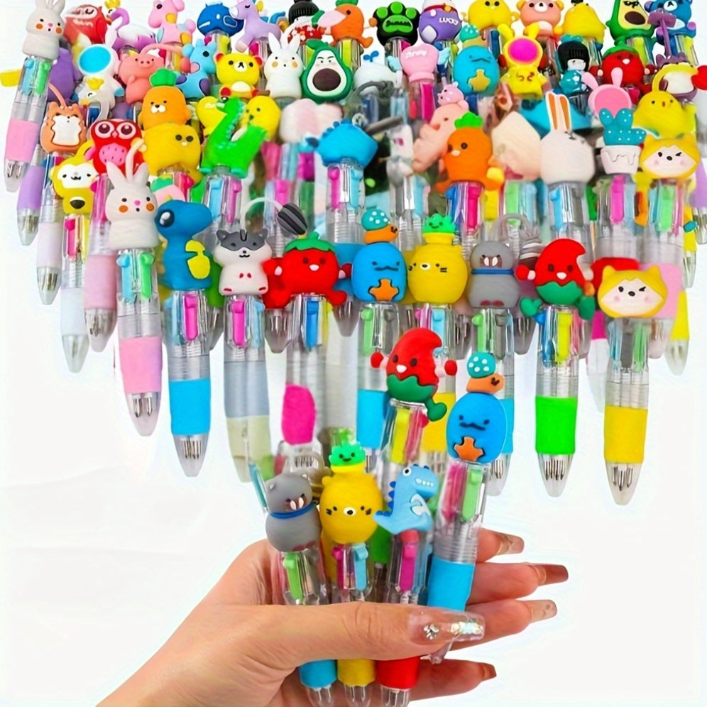 [Vibrant Retractable Pens] 25pcs Vibrant Mini Retractable Pens | Cartoon Character Designs - Red, Blue, Green, Yellow - Ideal for Students, Parties, and Daily Use - Classroom Interaction Prizes and Party Favors