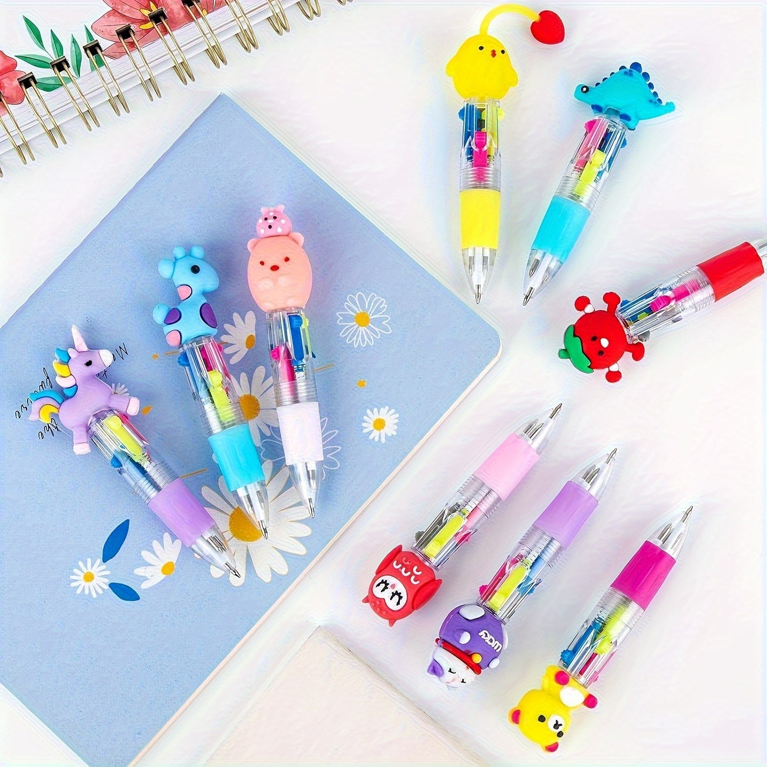 A Collection of 30 Charming And Delightful Retractable Ballpoint Pens Featuring an Ergonomic Round Body, Medium Nib, Made from PVC Material, with a Stick Pen Design, Showcasing Various Cute Patterns, Perfect for School And Office Use.