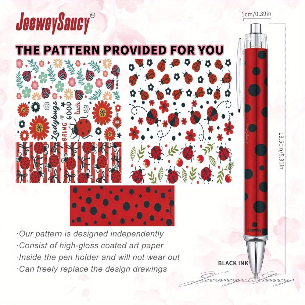 7pcs Creative Red Cartoon Ladybug Ballpoint Pen Set with Retractable Design, Black Ink Writing Pens for Teachers and Office Supplies, Back-to-School Gift, Unique Insect Party Favor