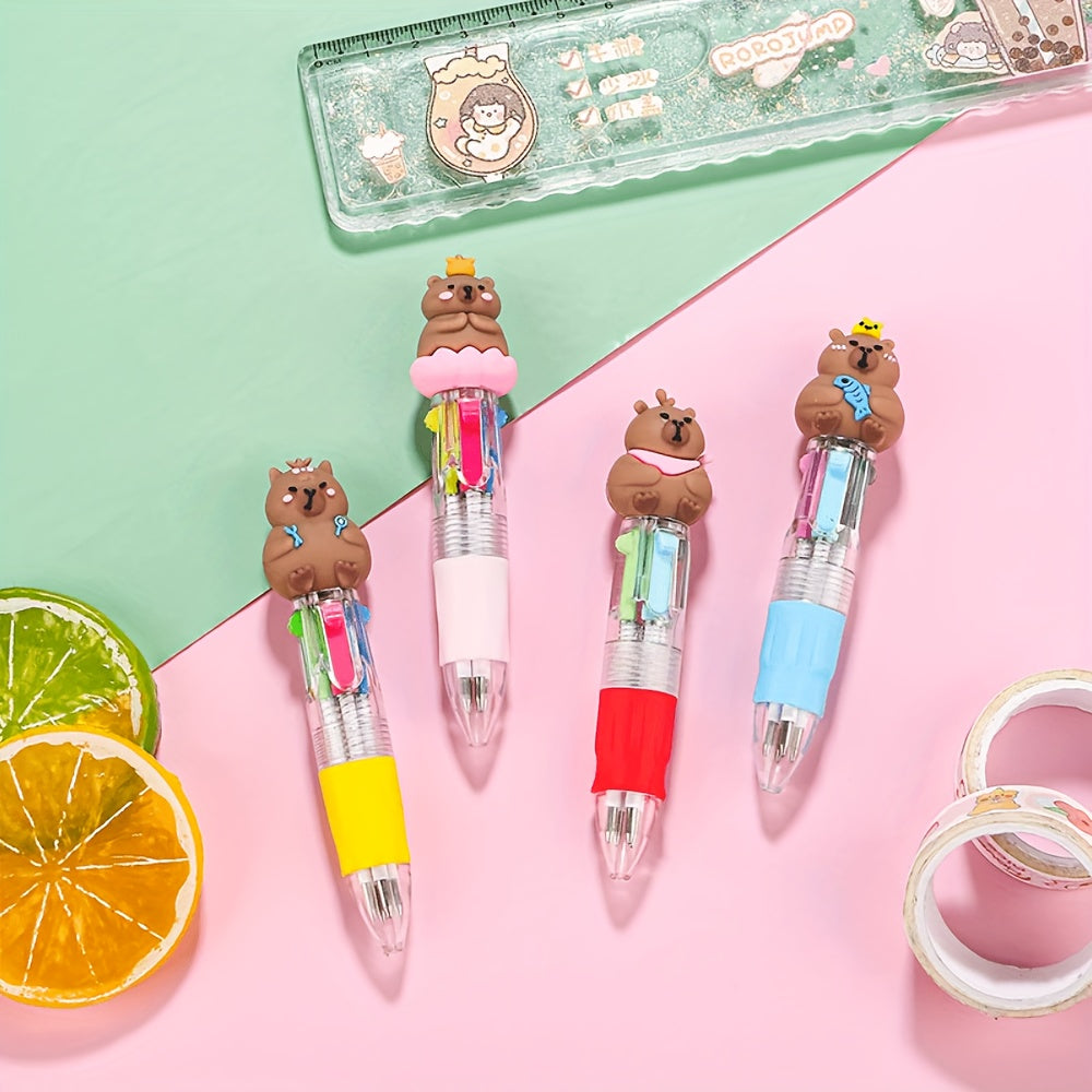 30pcs Multi-color Round Capybara Retractable Ballpoint Pen, Four-in-One Color Pen, Portable for Learning and Office, Back Essential, Reward, Ideal Gift for Friends and Family!