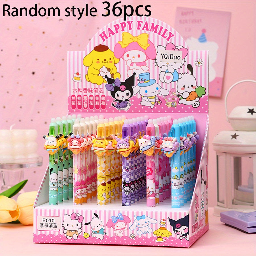 36pcs Sanrio for hello kitty Ice Cream Design Retractable Ballpoint Pens - Cute Cartoon Character Pens with 0, 5mm Fine Tip, Ergonomic Grip, Blue Ink for Office, School, Exams & Prizes, School Supplies, Playful Design, Smooth Writing