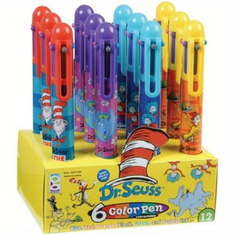 DDES Dr. Seuss Retractable Ballpoint Pen 6Color Multicolor Ink Cartoon Characte for School plies Pack of 12