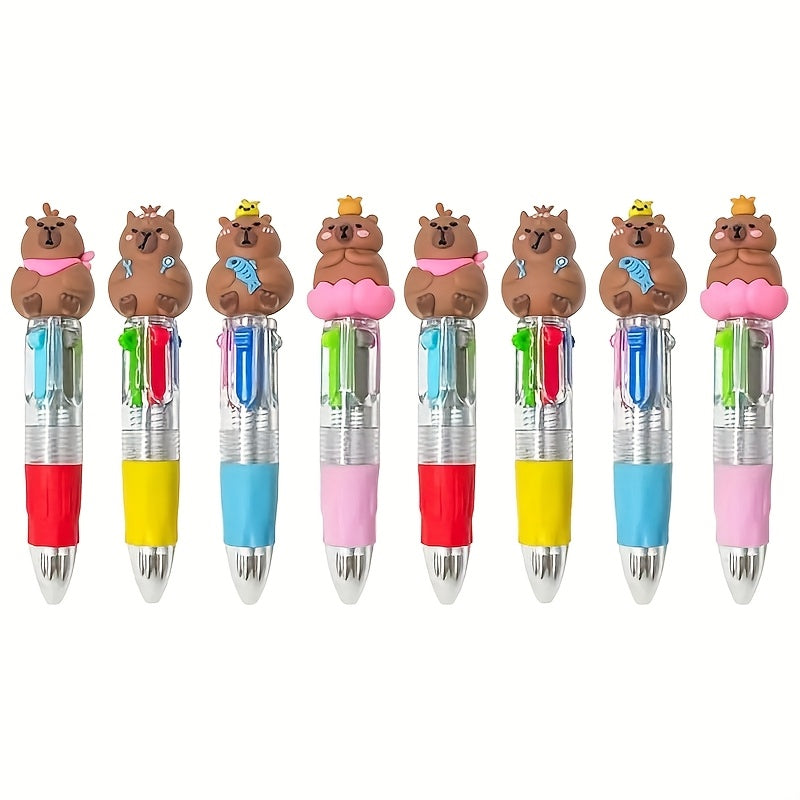 30pcs Multi-color Round Capybara Retractable Ballpoint Pen, Four-in-One Color Pen, Portable for Learning and Office, Back Essential, Reward, Ideal Gift for Friends and Family!