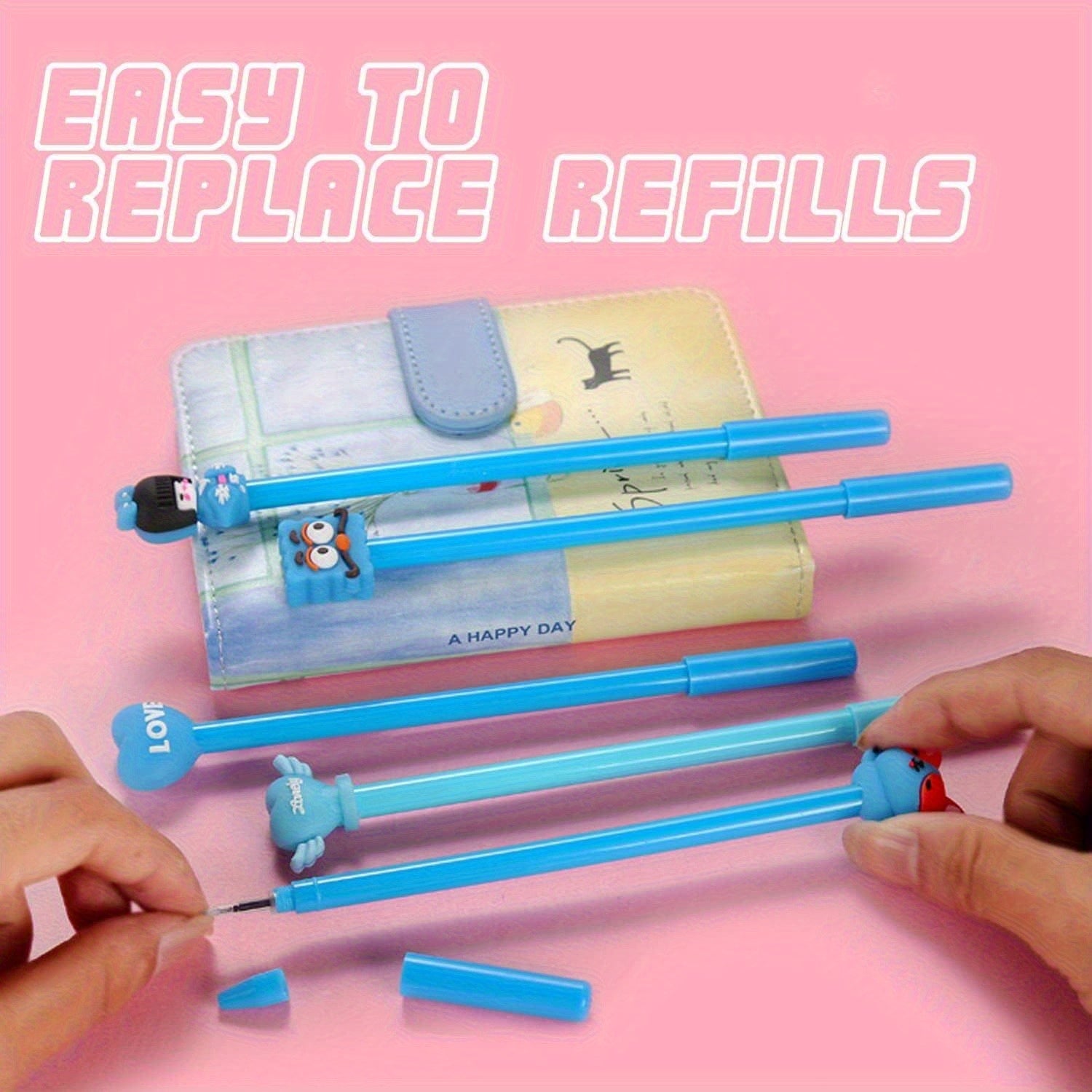 50pcs, cartoon-style ballpoint pen set, smooth writing, 0.5mm fine dots, plastic cylinder with buckle cap, various creative designs, ideal choice for office and school supplies, 18+