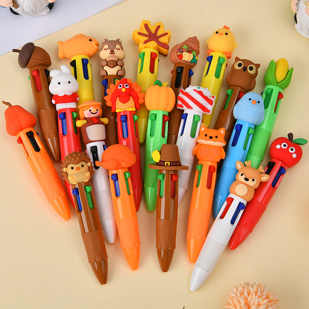 A Set of 15 Mini Four-Color Autumn Pens, Colorful Ballpoint Pens for Thanksgiving, Retractable Colored Gel Pens, Suitable for Holiday Party Favors, Office Supplies, And Classroom Exchange Gifts, Perfect Stationery Gift for Thanksgiving.