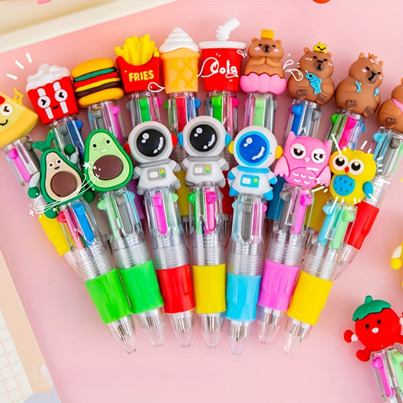 A Set of 20 Cute And Adorable Retractable Ballpoint Pens, Ergonomic Round Pen Body, Medium Nib, PVC Material, Stick Pen Structure, Various Cute Designs, Suitable for School And Office Supplies