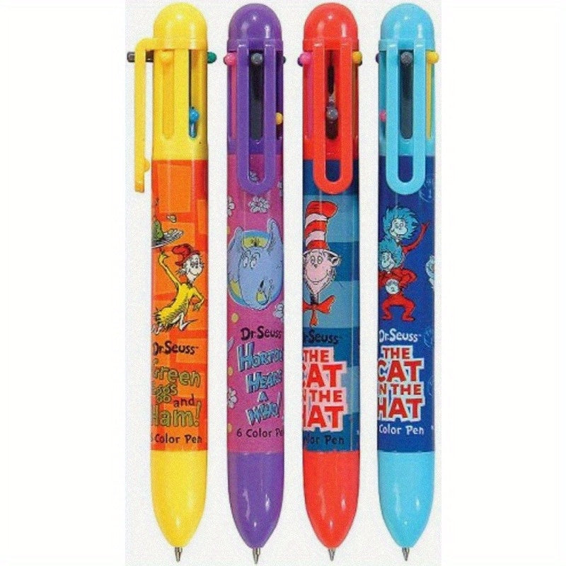 DDES Dr. Seuss Retractable Ballpoint Pen 6Color Multicolor Ink Cartoon Characte for School plies Pack of 12
