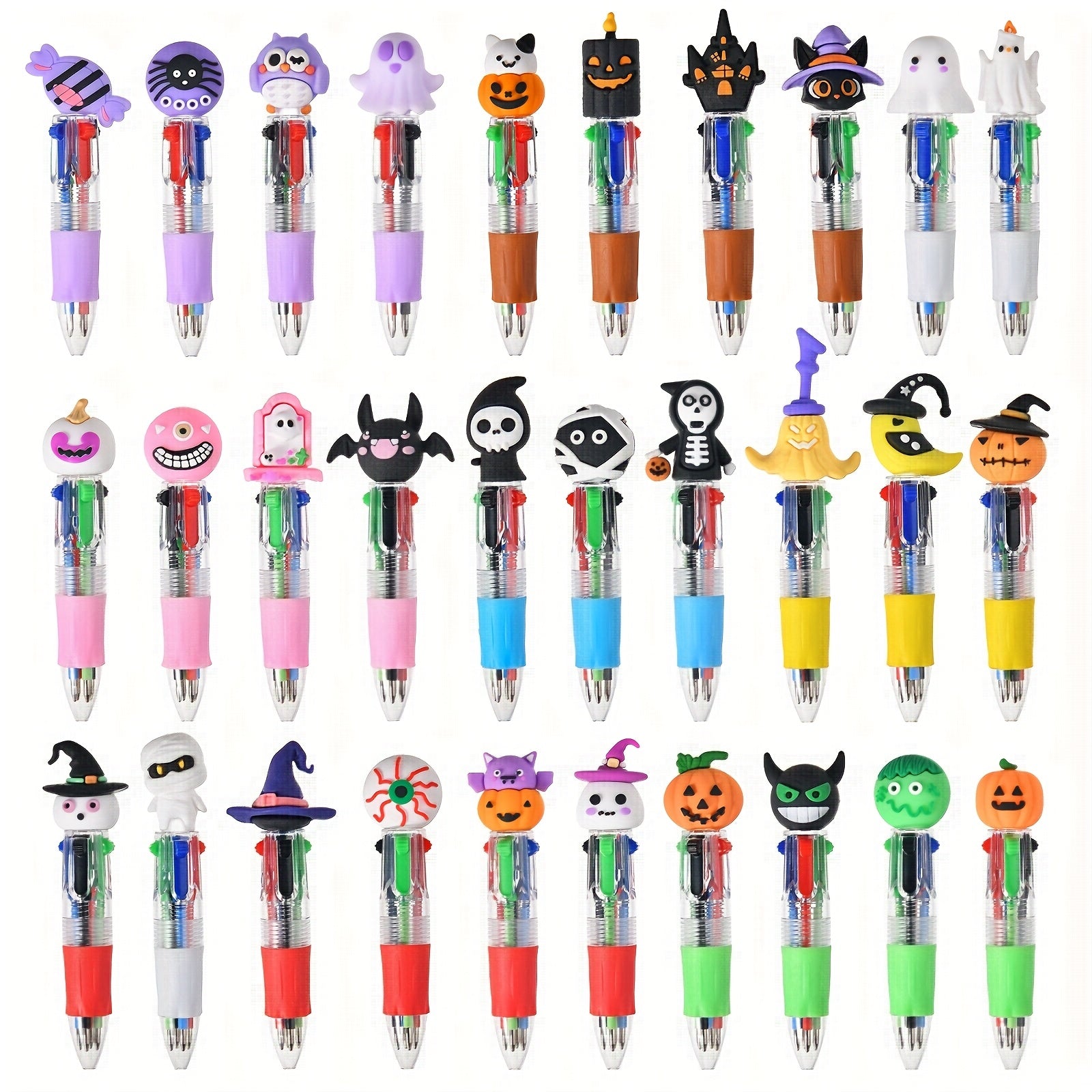 15/30pcs Creative Simple Cute Back to School Retractable Ballpoint Pens Mini Four-Color Ballpoint Pens Cute Cartoon Halloween Gifts Colorful Pens for Students Random Colors