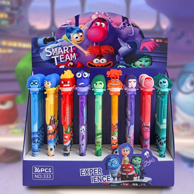 A Complete Set of 36 New Disney Cartoon Brain Agent Dolls, Featuring 0.5Mm Erasable Blue Retractable Pens, Perfect for Stationery Gifts.