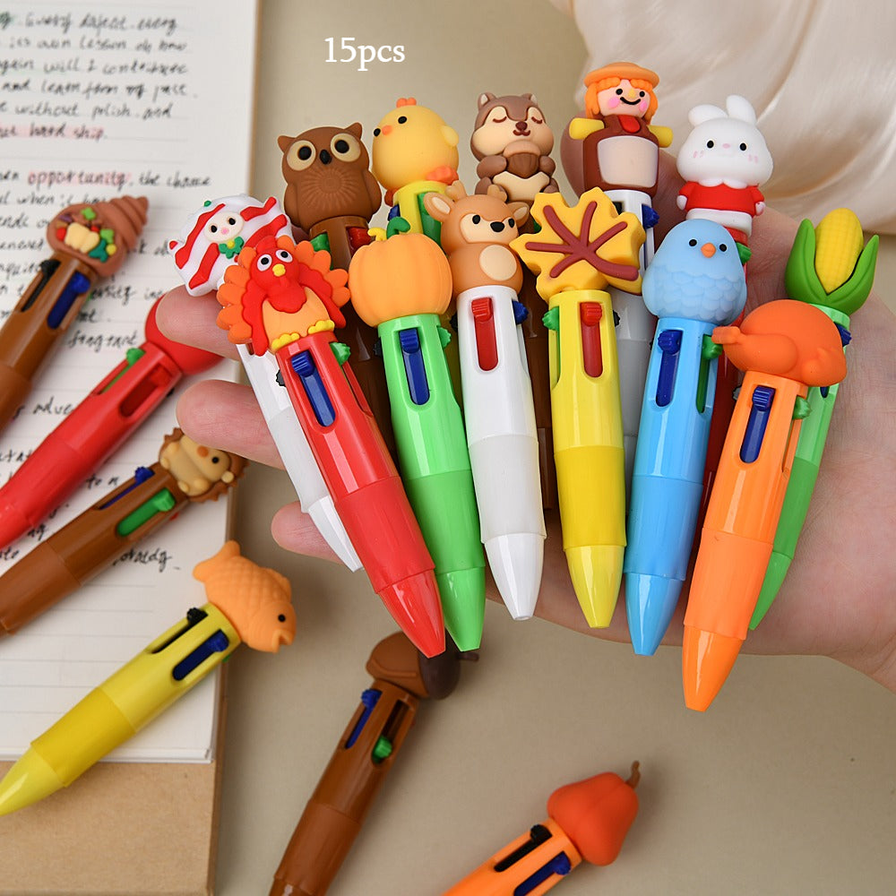 A Set of 15 Mini Four-Color Autumn Pens, Colorful Ballpoint Pens for Thanksgiving, Retractable Colored Gel Pens, Suitable for Holiday Party Favors, Office Supplies, And Classroom Exchange Gifts, Perfect Stationery Gift for Thanksgiving.