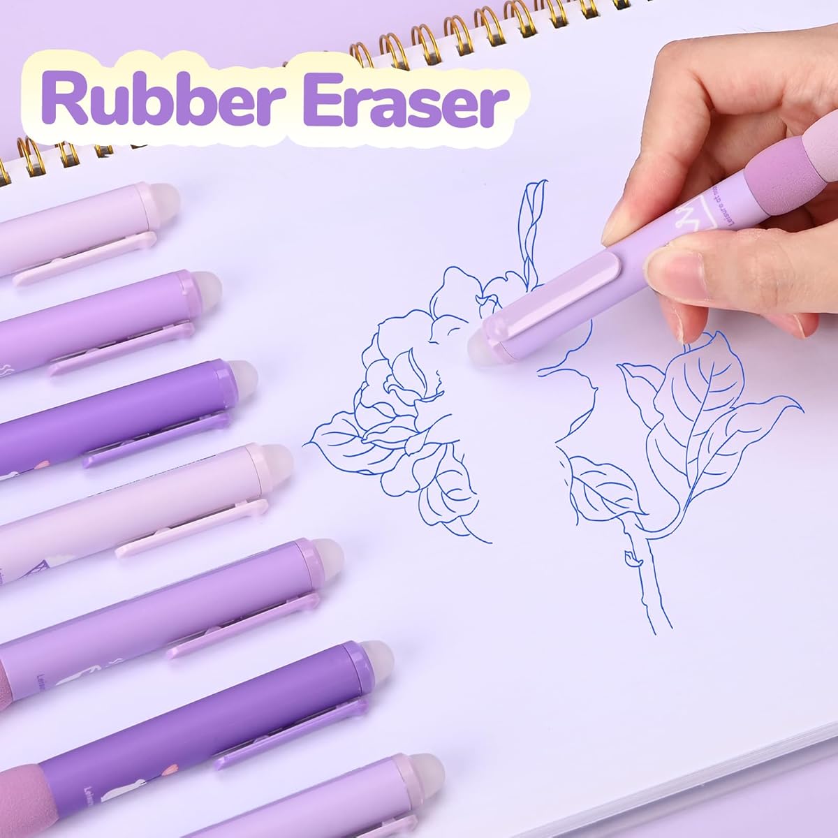 18pcs Aesthetic Retractable Erasable Gel Pens, Make Mistakes Disappear, 8 Pens & 10 Refills, Cartoon Smooth Writing Pen, 0. 5mm Black & Blue Ink Pen, Office School Supplies. ( Purple Theme, Cute Gel Pens, Pens Set, Cute Pens, Pens for, School Stationery,