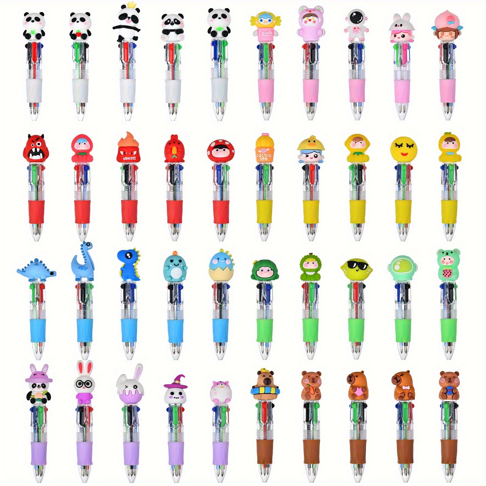 30pcs Creative Mini Four-Color Ballpoint Pen Set, Featuring Adorable Cartoon Designs with Retractable Round Tips, Perfect for Kids' Parties, Birthday Gifts, Classroom Prizes, and School Supplies