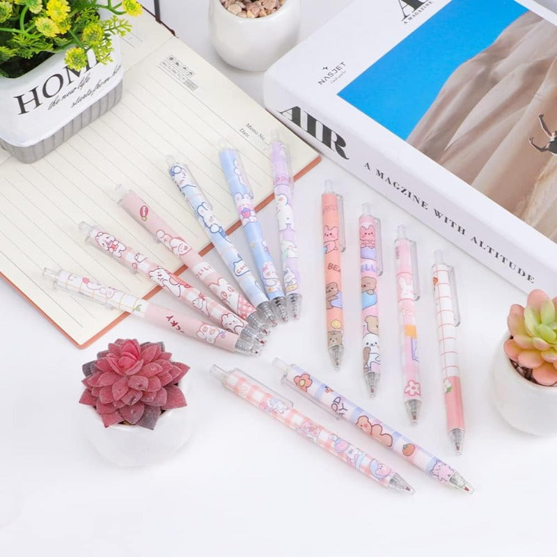 12pcs Cute Gel Ink Pens Kawaii Cartoon Pens 0.5mm Black Retractable Rollerball Pens Set Student Supplies for Girl Women Writing Journaling Taking Notes School Office Set B Back To School School Supplies