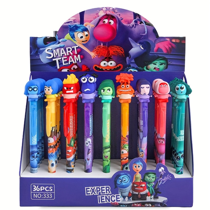 A Complete Set of 36 New Disney Cartoon Brain Agent Dolls, Featuring 0.5Mm Erasable Blue Retractable Pens, Perfect for Stationery Gifts.