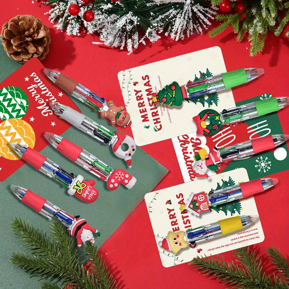 18pcs Christmas Gift Set - 6pcs 4-in-1 Multicolor Pens (0.7mm Retractable), 6 Christmas Cards, 6 Gift Bags - Cute Cartoon School Supplies, Holiday Party Favors, Christmas Gifts, Festive Stationery, Seasonal Accessories, Fun Designs, Retractable Pen,