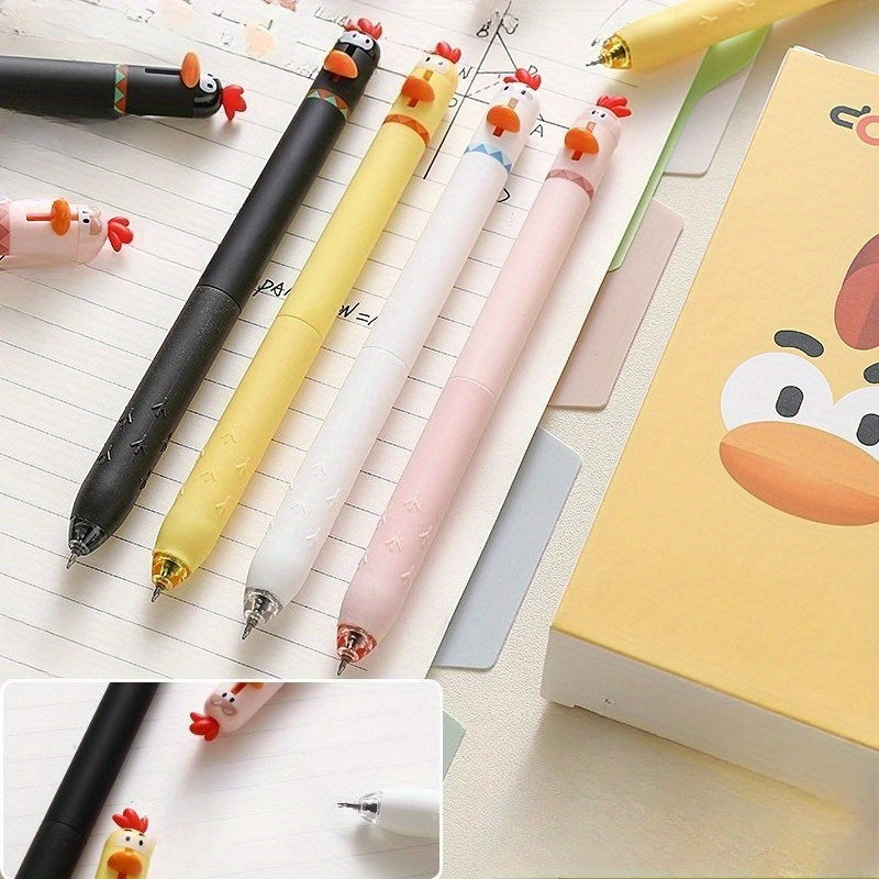 8pcs/ 1set Four different colors of funny chicken click gel pens, decompression office signature black pens, 0.5mm quick-drying writing pens, creative gel pens, can be used for writing and office work