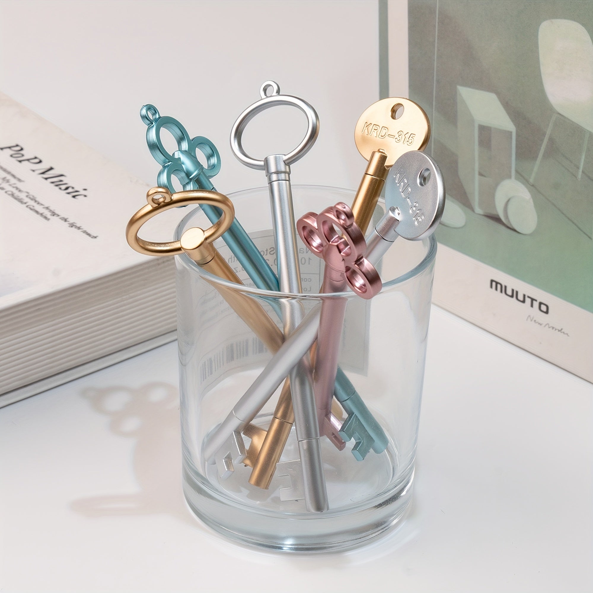 50pcs Key-Shaped Ballpoint Pens - Vintage Cartoon Design, Assorted Colors (Pink, Blue, Green, Yellow, Orange) - Durable Plastic, Click-Off Cap, Ideal for Office, School, and Holiday Stationery, School Supplies | Playful Design | Durable Plastic Pens,