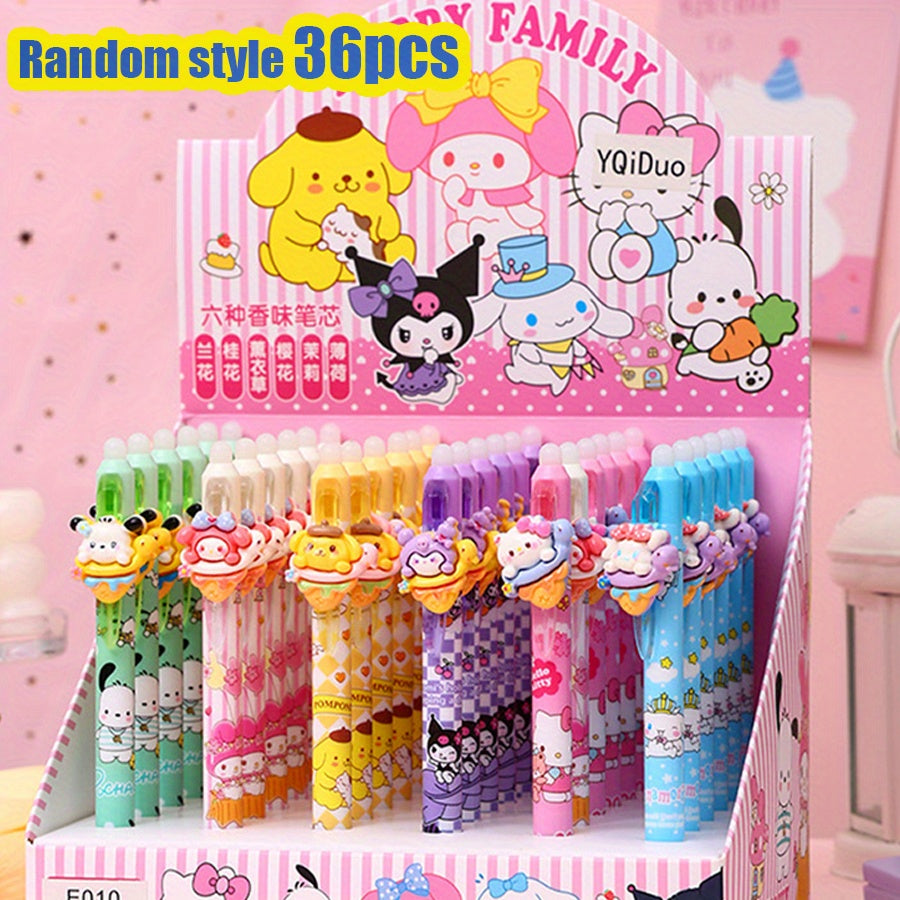 36pcs Sanrio for hello kitty Ice Cream Design Retractable Ballpoint Pens - Cute Cartoon Character Pens with 0, 5mm Fine Tip, Ergonomic Grip, Blue Ink for Office, School, Exams & Prizes, School Supplies, Playful Design, Smooth Writing