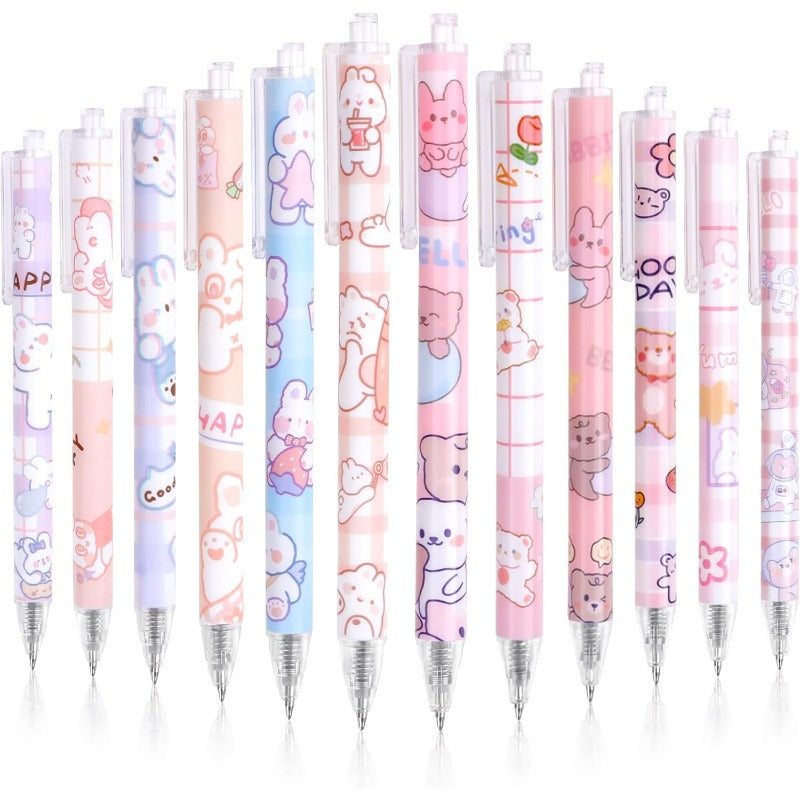 12pcs Cute Gel Ink Pens Kawaii Cartoon Pens 0.5mm Black Retractable Rollerball Pens Set Student Supplies for Girl Women Writing Journaling Taking Notes School Office Set B Back To School School Supplies
