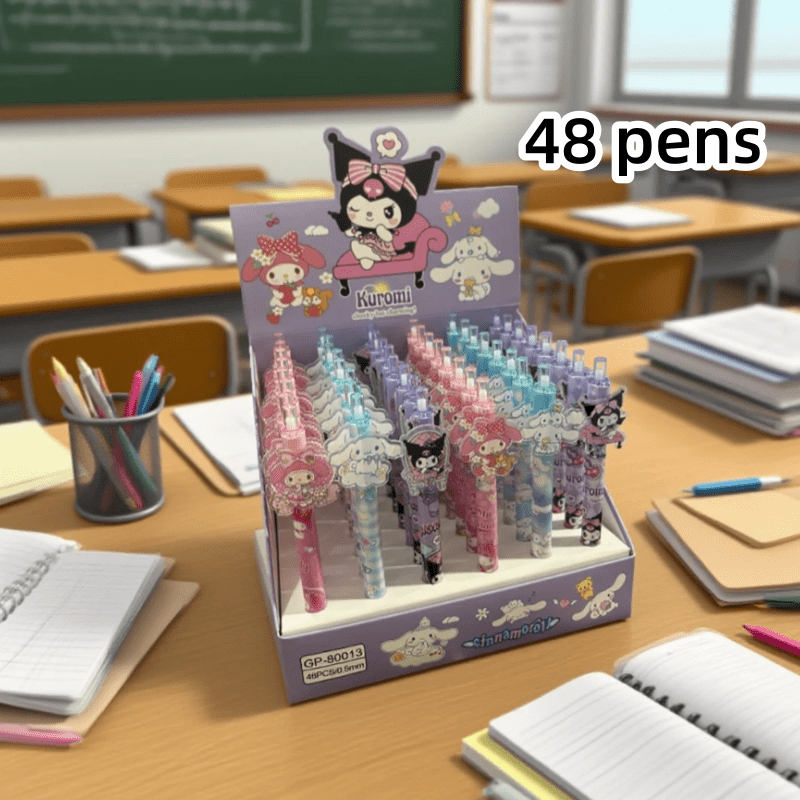 Sanrio'S Set of 48 Cartoon Click Pens Features Adorable Pet Designs, Making Them Perfect Gel Pens for Girls. They Are Also Great for Students During Exams And Come in Various Characters, Such As for kuromi And KT Cat.