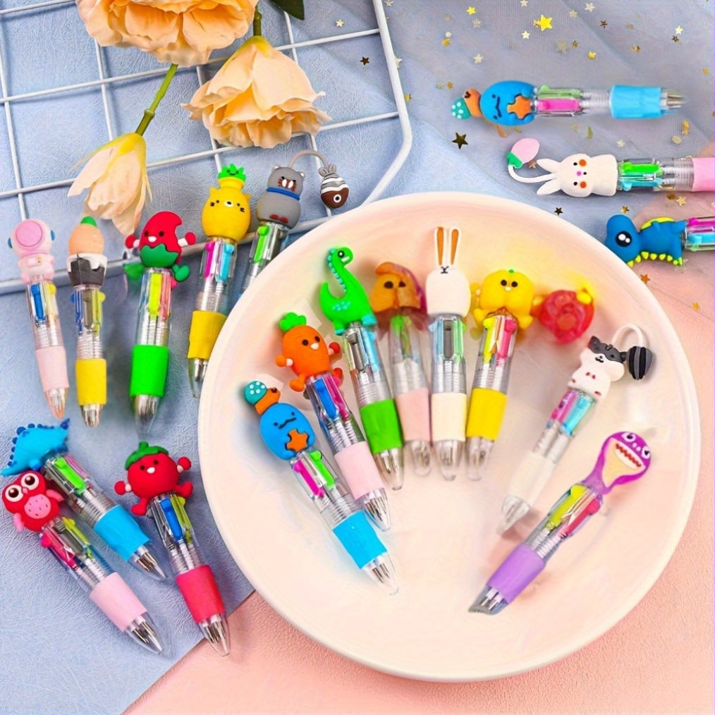 [Vibrant Retractable Pens] 25pcs Vibrant Mini Retractable Pens | Cartoon Character Designs - Red, Blue, Green, Yellow - Ideal for Students, Parties, and Daily Use - Classroom Interaction Prizes and Party Favors