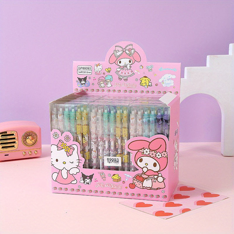 Back to School Season 144pcs 0.5mm Cartoon Cute pink Rabbit&cat design Scalable Pen, exquisite push action pen, office Signature Pen Stationery, Holiday neutral pen gifts