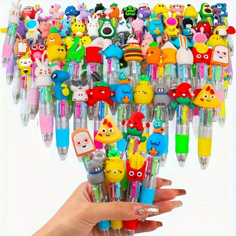 A Collection of 30 Charming And Delightful Retractable Ballpoint Pens Featuring an Ergonomic Round Body, Medium Nib, Made from PVC Material, with a Stick Pen Design, Showcasing Various Cute Patterns, Perfect for School And Office Use.