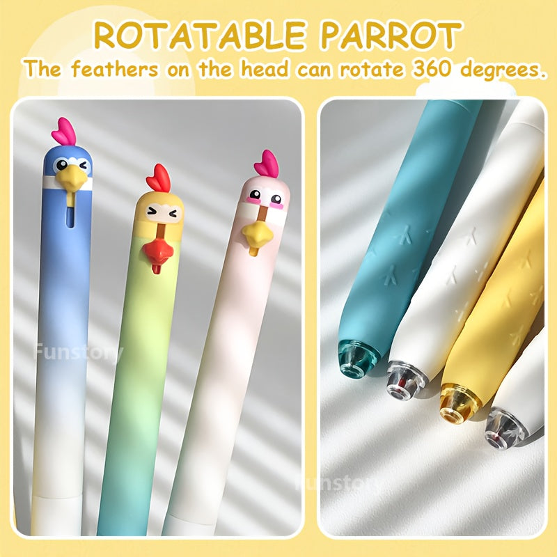 8pcs Set Creative Parrot Duckling Fun Click Pen 0.5mm Smooth Tip Quick Dry Cute Office School Supplies Fidget Writing Pens, Desk Stationery, Study Essentials, Whimsical Pens, Playful Stationery, Lightweight Pen, Ergonomic Grip, Click Mechanism, Fidget