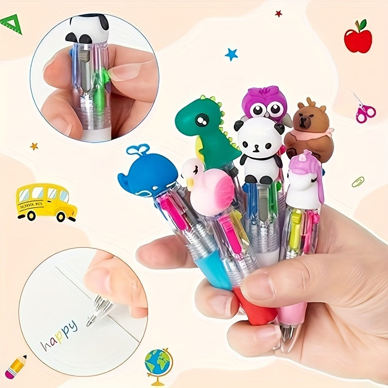 42pcs/14 Sets of Year-End Student Gifts Including Cute Cartoon 4-In-1 Colorful Retractable Ballpoint Pens with Greeting Cards, Suitable for School Party Gifts And Bulk Exchange Gifts