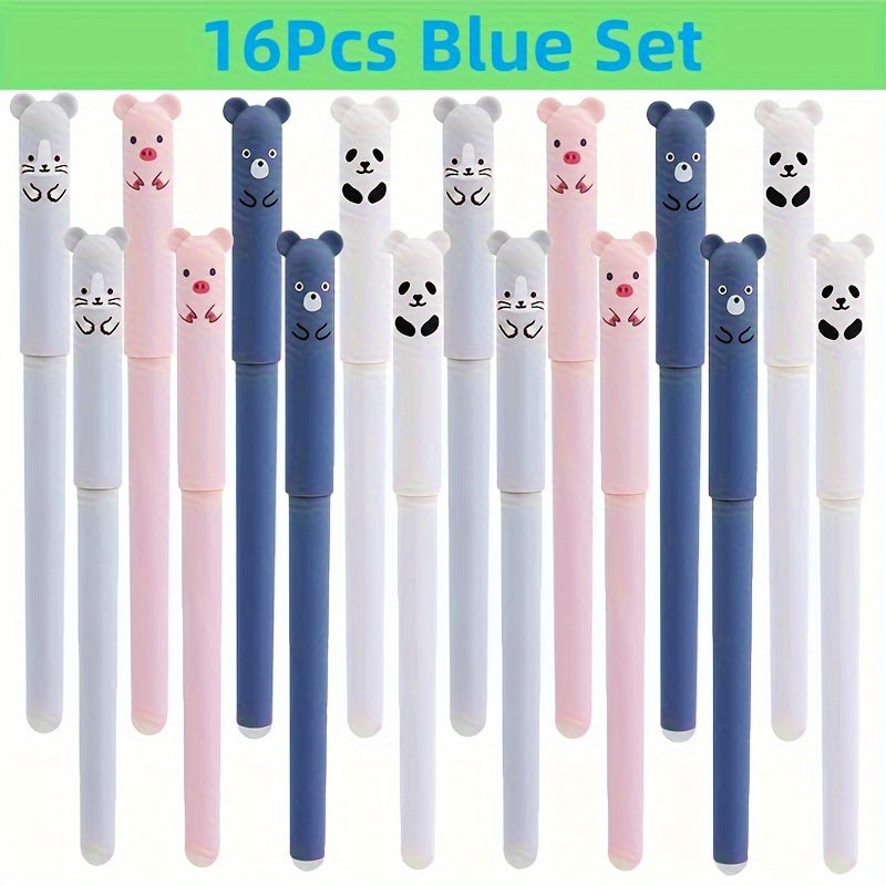 16pcs/Creative 0.5mm Little Bear Animals Erasable Gel Pens, Washable Handle Magic Refills Rod, Make Mistakes Disappear, for Office Writing Stationery Supplies