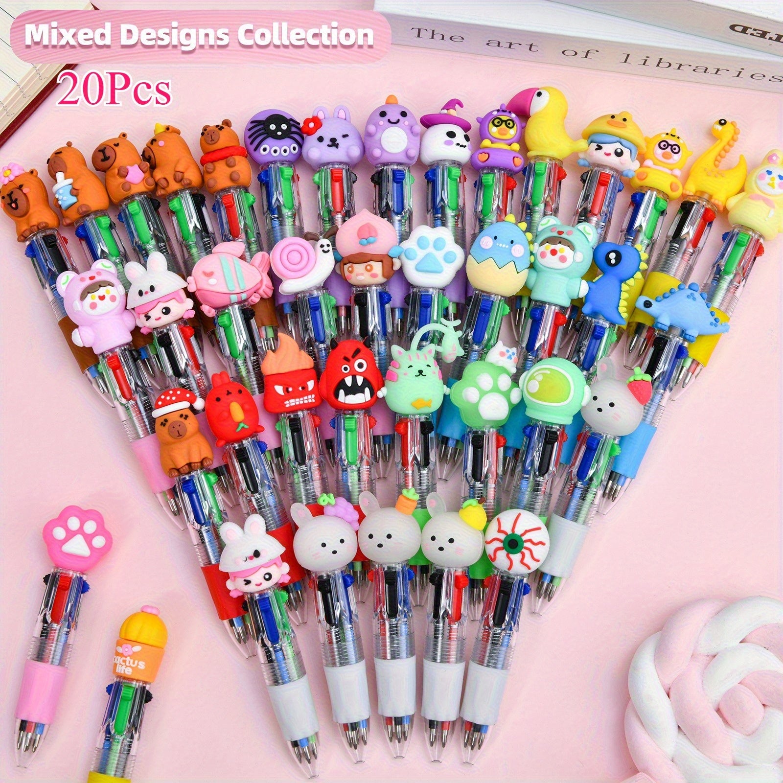 30pcs Creative Mini Four-Color Ballpoint Pen Set, Featuring Adorable Cartoon Designs with Retractable Round Tips, Perfect for Kids' Parties, Birthday Gifts, Classroom Prizes, and School Supplies
