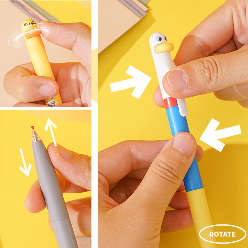 8pcs Set Creative Parrot Duckling Fun Click Pen 0.5mm Smooth Tip Quick Dry Cute Office School Supplies Fidget Writing Pens, Desk Stationery, Study Essentials, Whimsical Pens, Playful Stationery, Lightweight Pen, Ergonomic Grip, Click Mechanism, Fidget