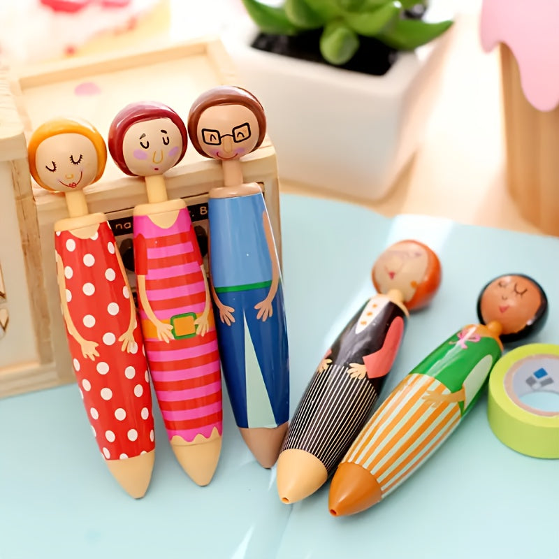 5pcs Cartoon Character Retractable Ballpoint Pens with Quick-Dry Ink, Fine Tip, Oval Design - Fun Office Supplies, Plastic Material, Medium Point, Retractable Closure, Cute Pens, School Stationery, Playful Design, Durable Writing Tool, School Supplies,